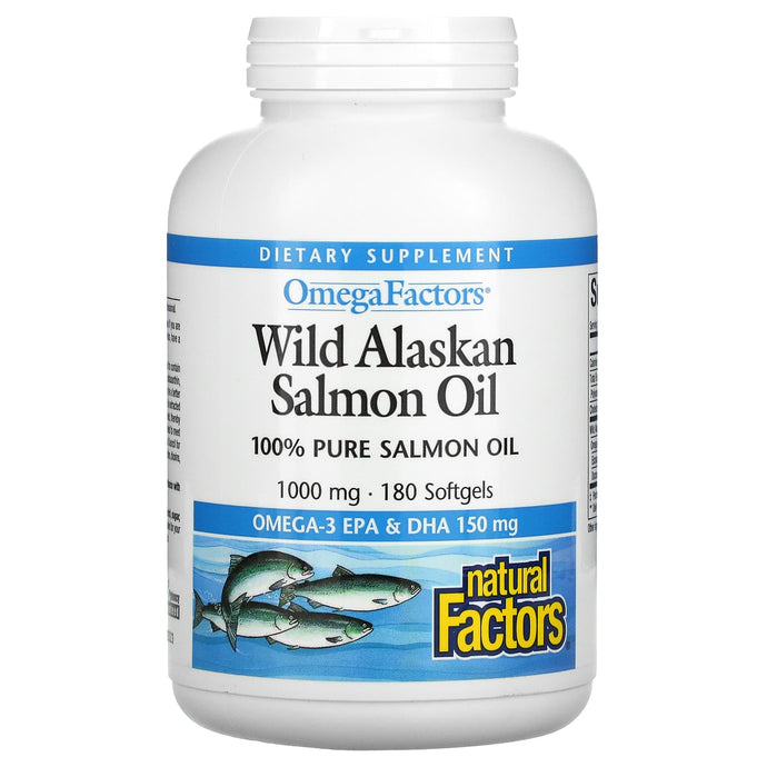 Natural Factors, OmegaFactors, Wild Alaskan Salmon Oil, 1,000 mg, 180 Softgels