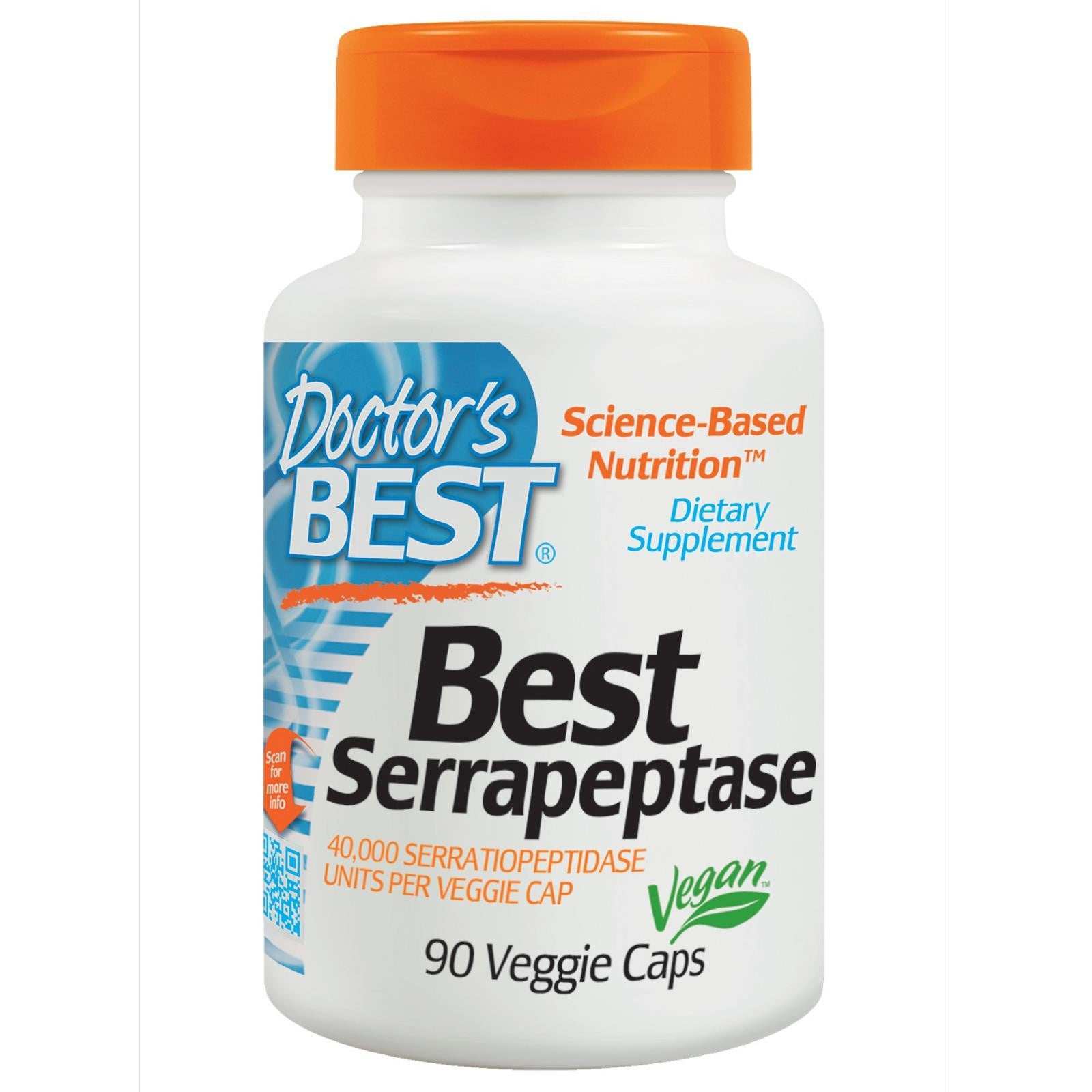Doctor's Best Best Serrapeptase 40,000 SPU vegan dietary supplement bottle with 90 veggie capsules