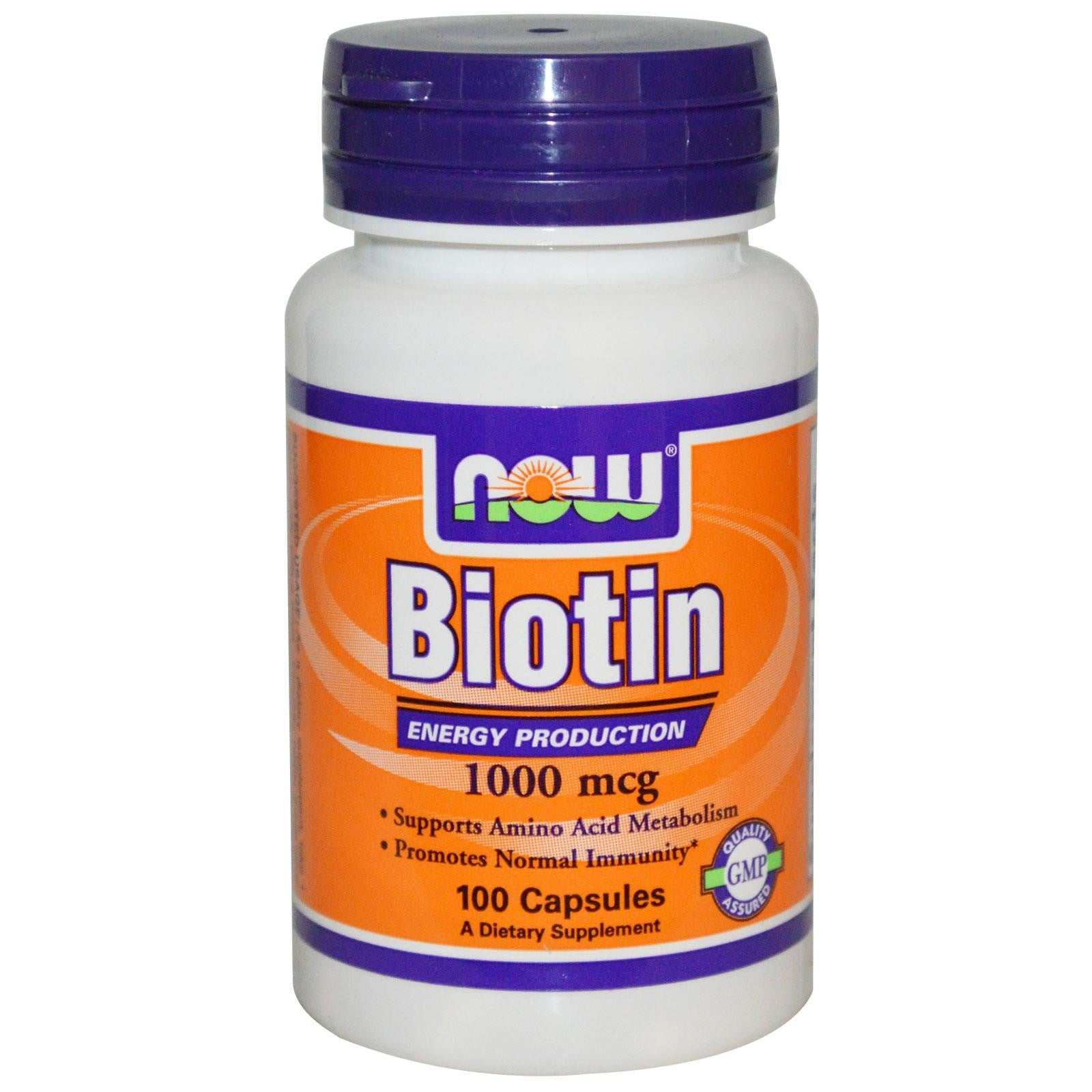 Now Foods Biotin 1000 mcg dietary supplement capsules for energy and metabolism support