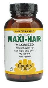 Country Life, Gluten Free, Maxi Hair, TIME RELEASE, 90 Tablets