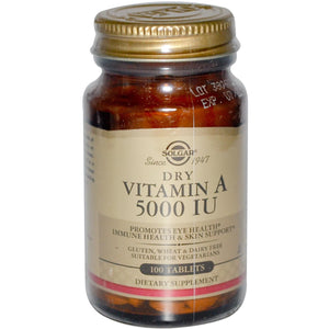 Solgar Dry Vitamin A 5000IU 100 Tablets - Dietary Supplement