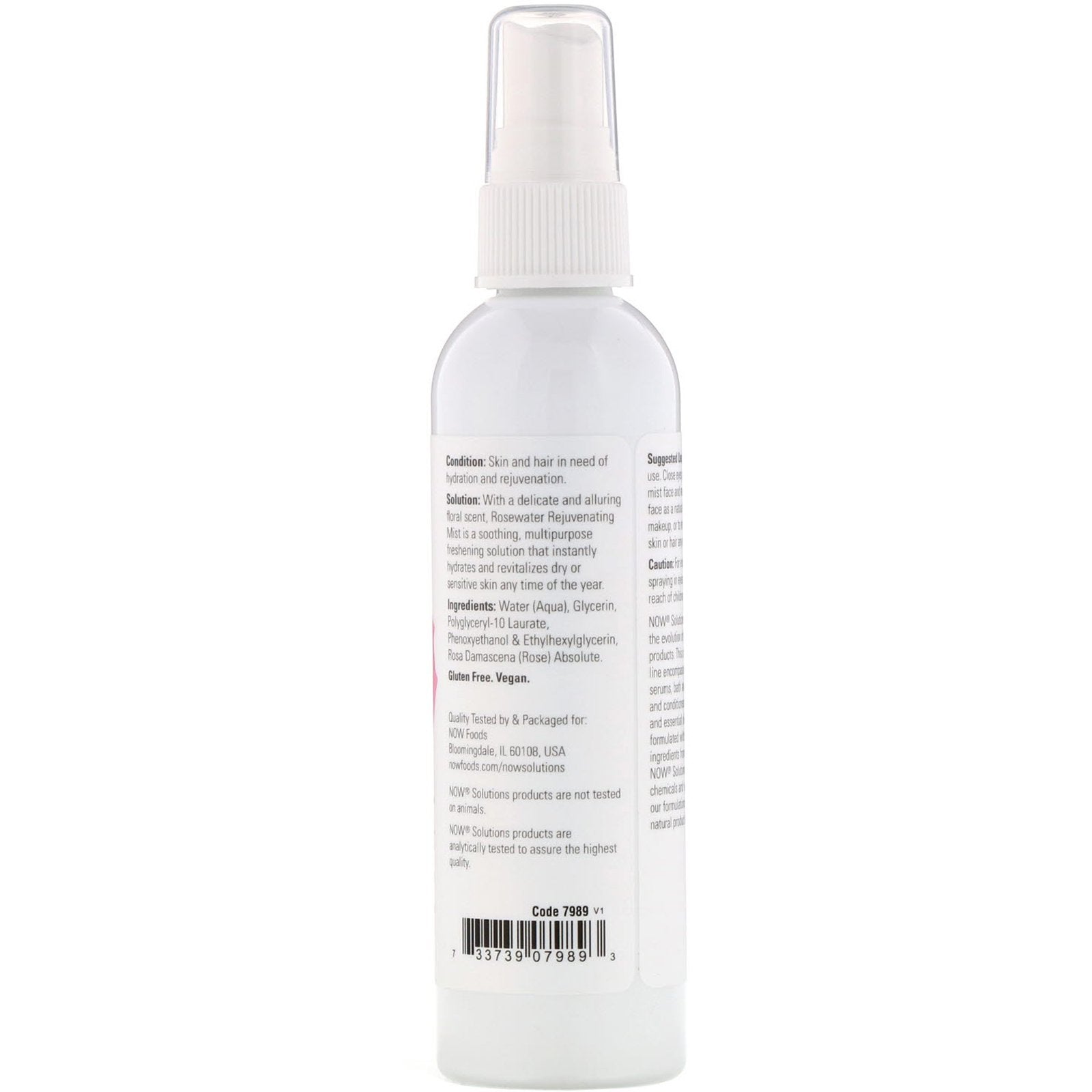 Now Foods Solutions Rosewater Rejuvenating Spray 4 fl oz (118ml)