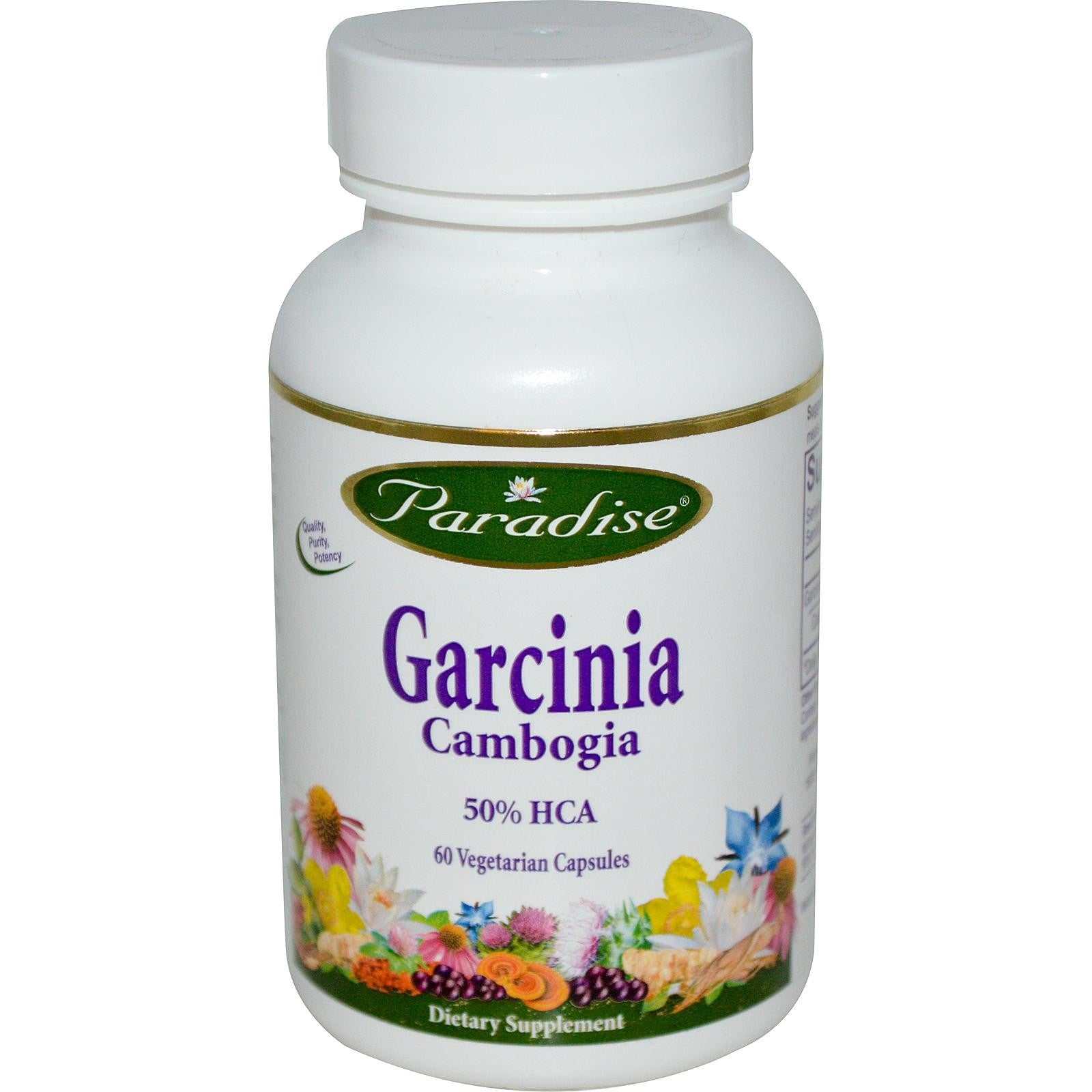 Paradise Herbs Garcinia Cambogia 60 veggie capsules dietary supplement with 50% HCA for natural health support