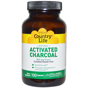 TWIN PACK- 2 Bottles of Activated Charcoal, Country Life, 260mg 100 Caps X 2 Bottles