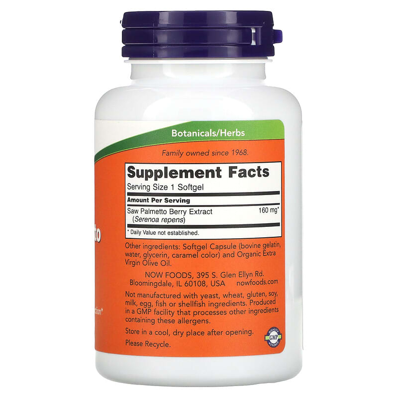 NOW Foods, Saw Palmetto Extract, 160 mg, 240 Softge