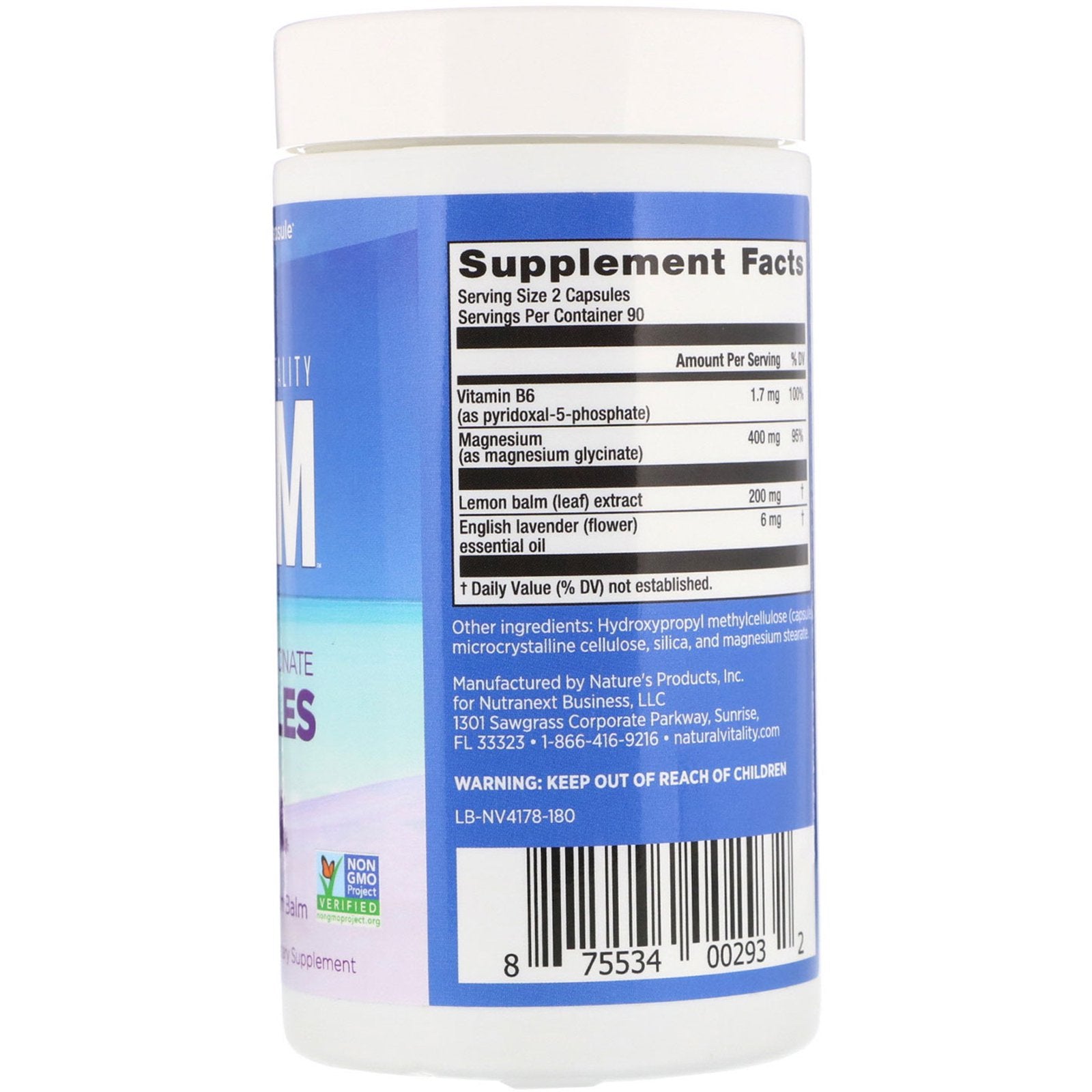 Natural Vitality Calm Magnesium Glycinate Capsules 180 Vegetarian Capsules