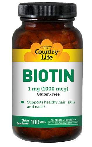 Country Life Biotin 1000 mcg tablets dietary supplement for healthy hair skin nails gluten-free