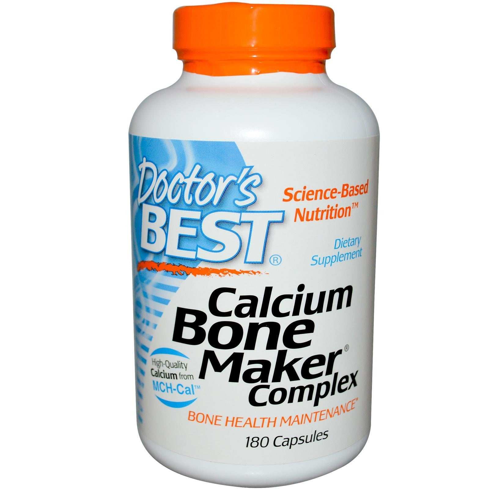 Doctor's Best Calcium Bone Maker Complex dietary supplement bottle with 180 capsules for bone health maintenance