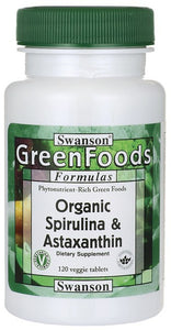 Swanson GreenFoods Formulas Non-GMO Organic Spirulina & Astaxanthin 120 Veggie Tablets