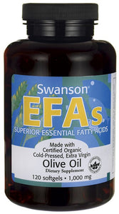 Swanson EFAs Certified Organic Extra Virgin Olive Oil Cold-Pressed 1000mg 120 Softgels