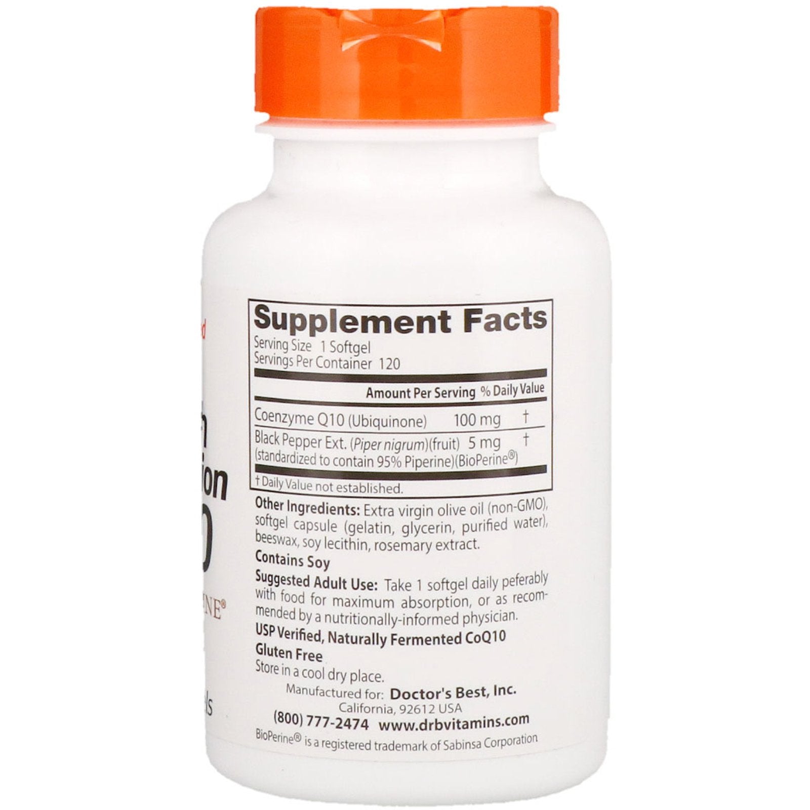 Doctor's Best High Absorption CoQ10 with BioPerine 100mg 120 Softgels