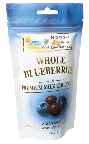 Noosa Natural Chocolate Co., Whole Blueberries in Milk Chocolate, 115 g