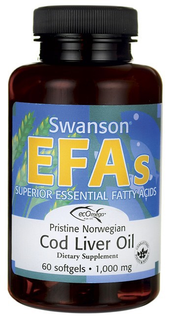 Swanson EFAs Pristine Norwegian Cod Liver Oil 1000mg 60 Softgels