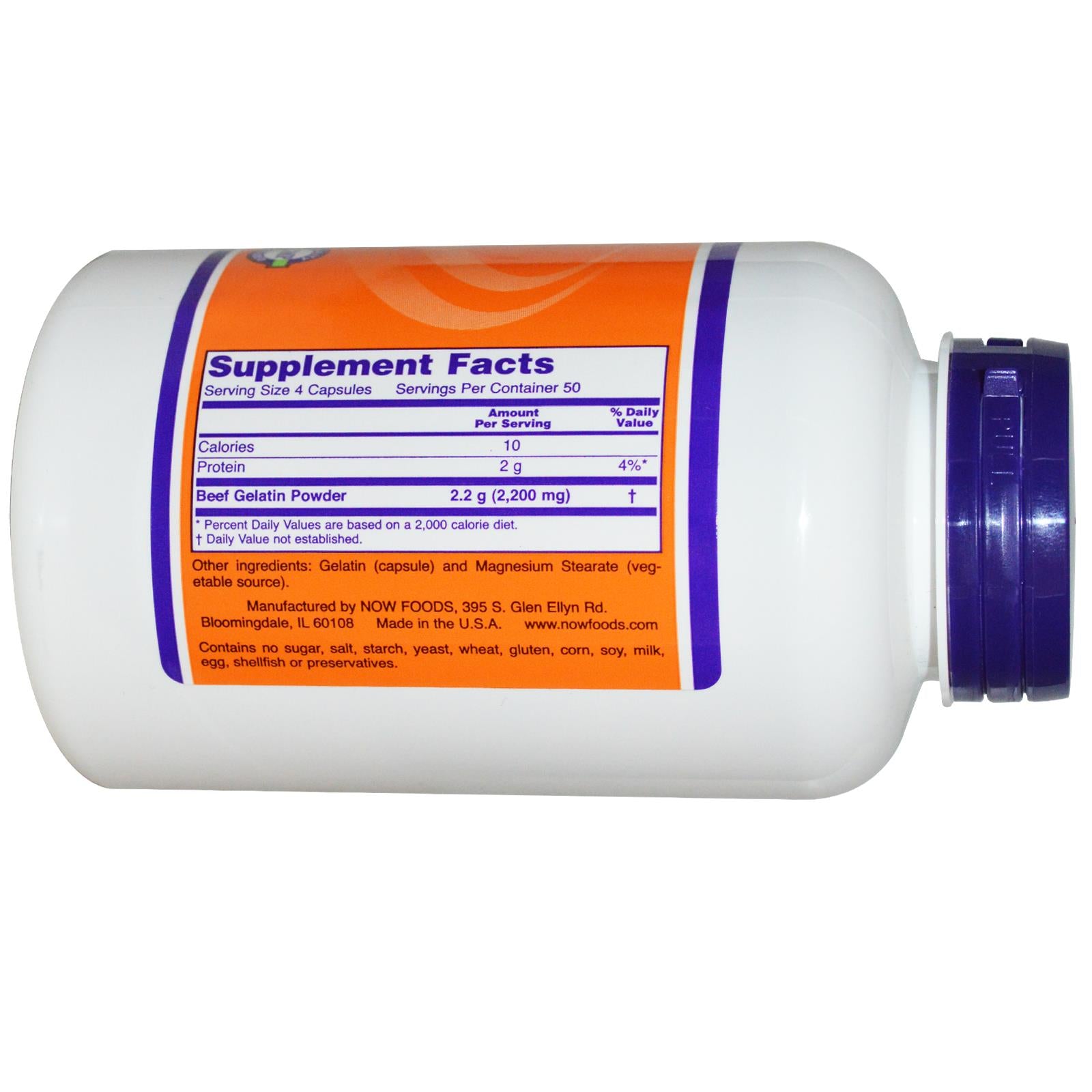 Now Foods Beef Gelatin 550mg 200 Capsules - Dietary Supplement