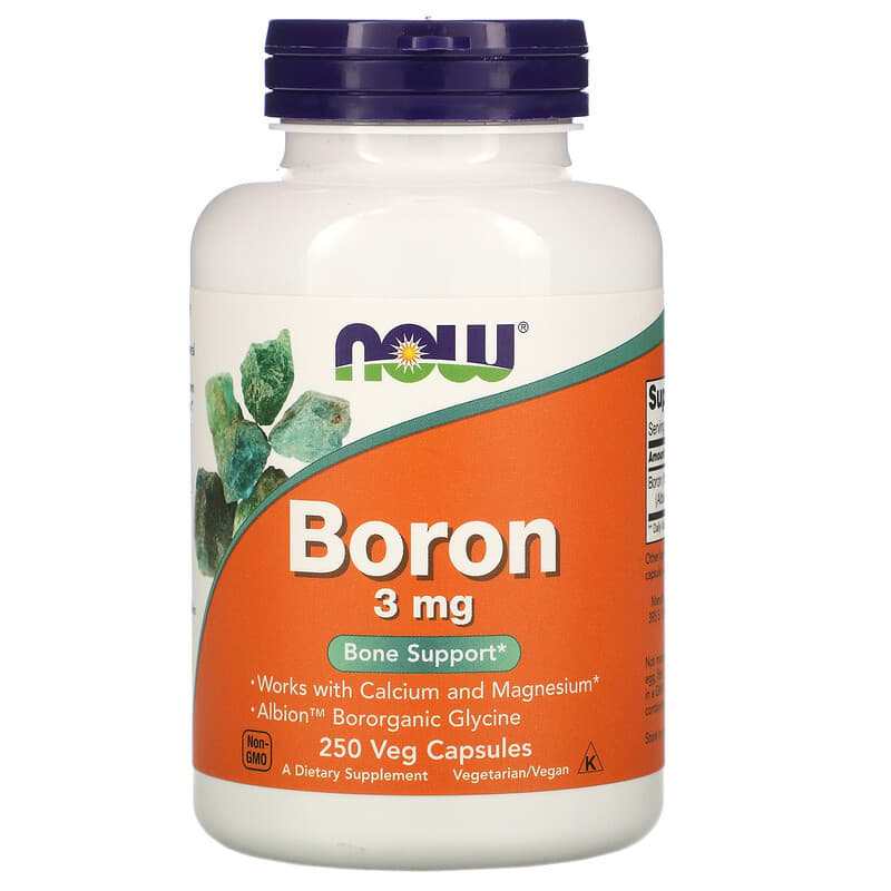 Now Foods Boron 3mg dietary supplement capsules for bone support with calcium and magnesium, non-GMO vegetarian capsules