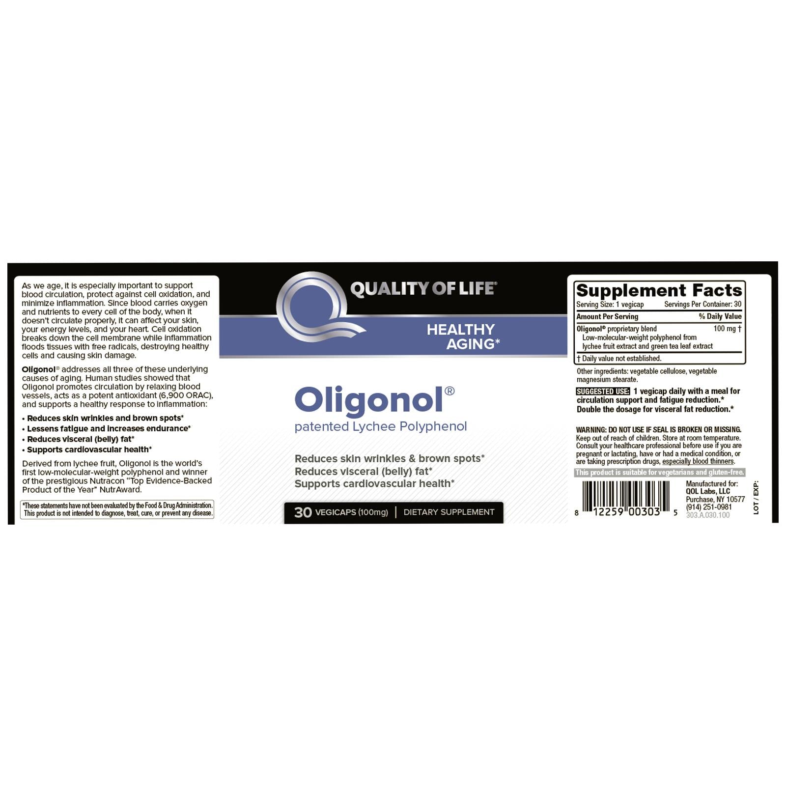 Quality of Life Labs Oligonol 100mg 30 Veggie Caps