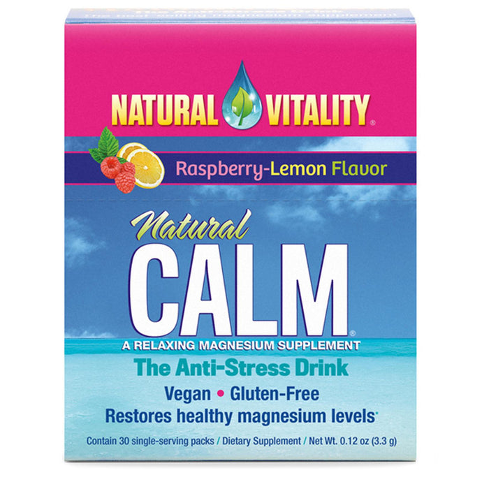 Natural Vitality, Natural Calm, A Relaxing Magnesium Supplement, Raspberry-Lemon Flavour, 30 Single Serving Packs 3.3 g