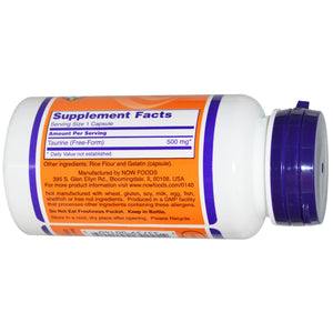 Now Foods Taurine 500mg 100 Capsules - Dietary Supplement