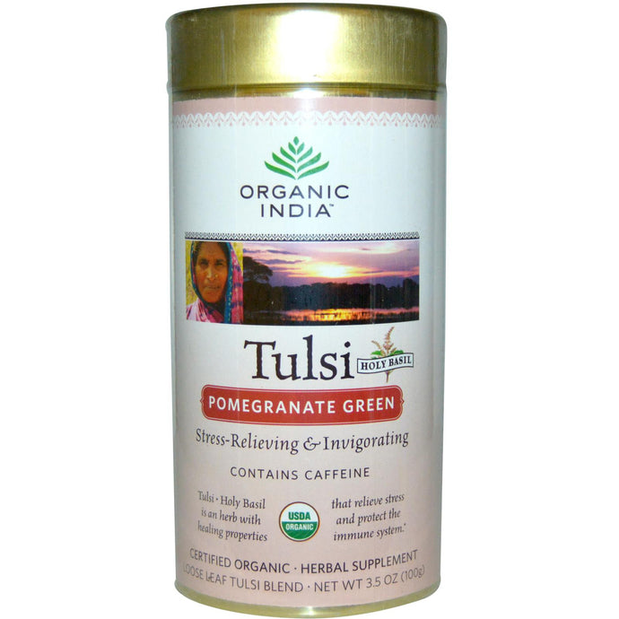 Organic India Loose Leaf Tulsi Blend Tea Pomegranate Green 100g