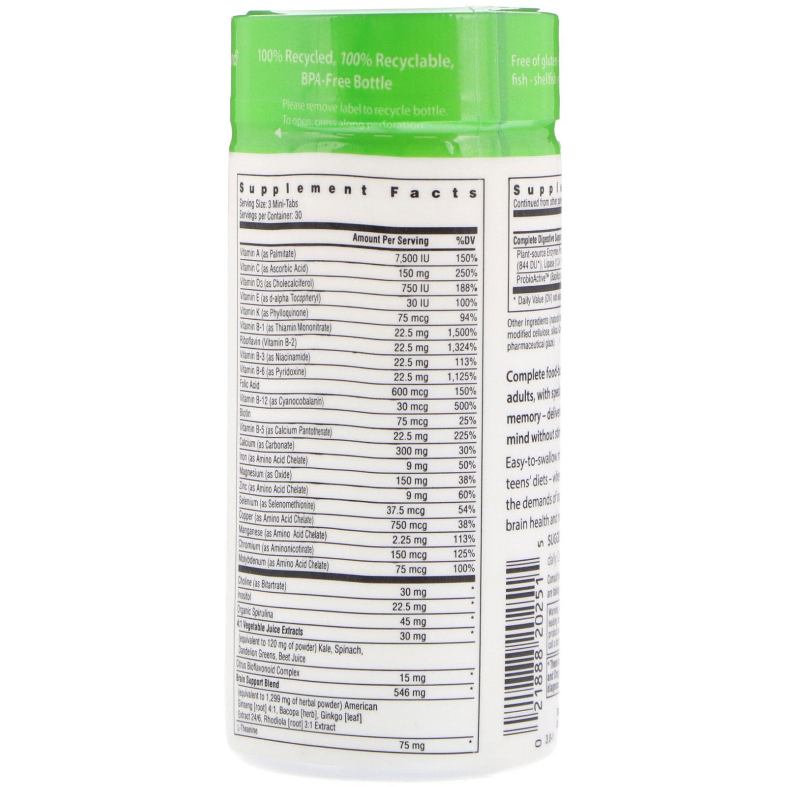 Rainbow Light Brain & Focus for Teens & Adults Food-Based Multivitamin 90 Mini-Tabs