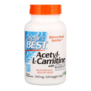 Doctor's Best Acetyl-L-Carnitine 500mg 120 veggie capsules dietary supplement for energy and healthy mood