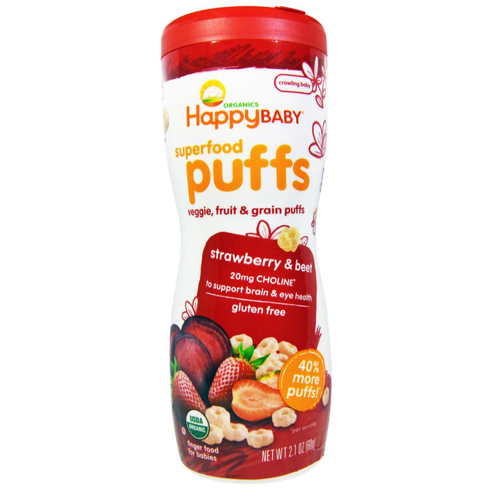 Nurture Inc. (Happy Baby) Organics Superfood Puffs Finger Food Strawberry & Beet 2.1 oz (60g)