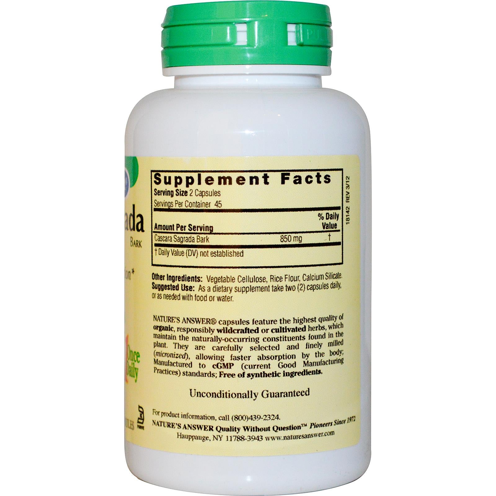 Nature's Answer, Cascara Sagrada Bark, 90 Vcaps ... VOLUME DISCOUNT