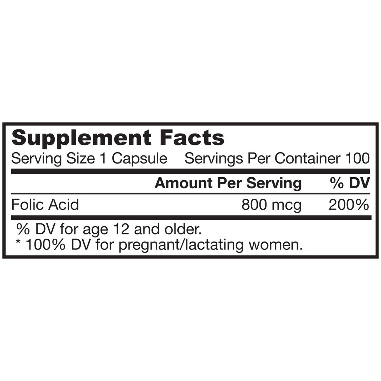 Jarrow Formulas Folic Acid 800mcg 100 Capsules