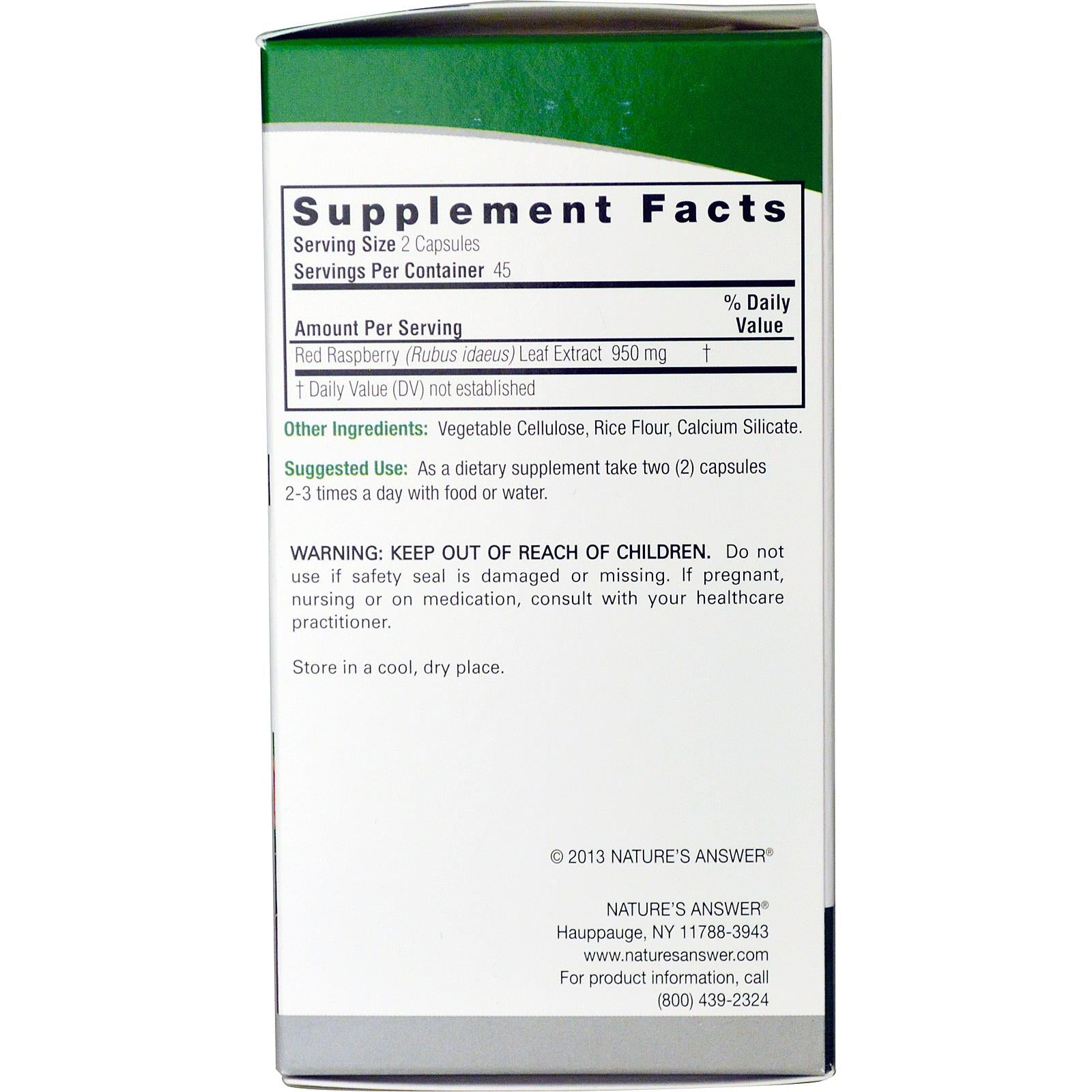 Nature's Answer, Red Raspberry, Rubus Idaeus, 950mg, 90 Veggie Caps