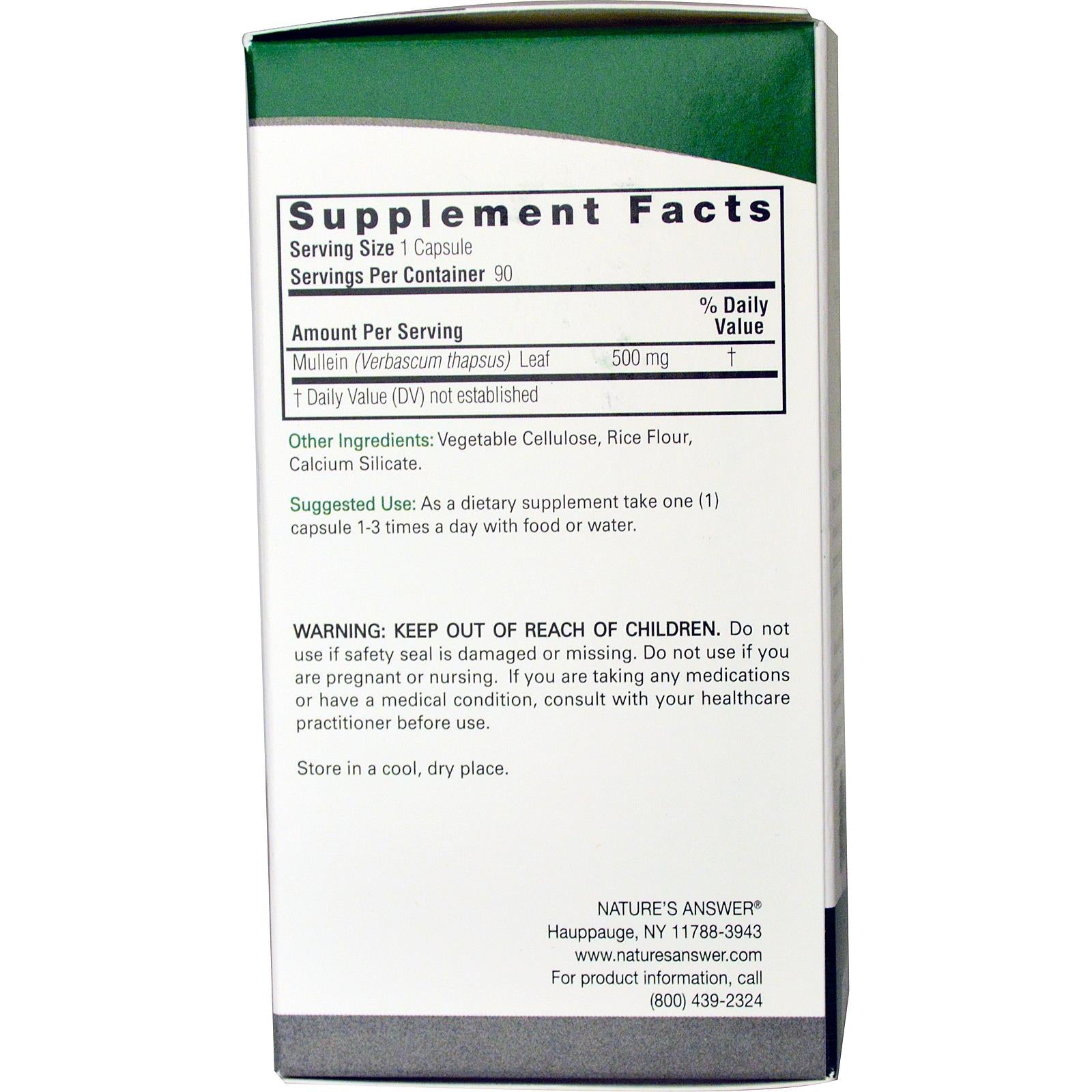 Nature's Answer, Mullein Leaf, 500mg, 90 Veggie Caps