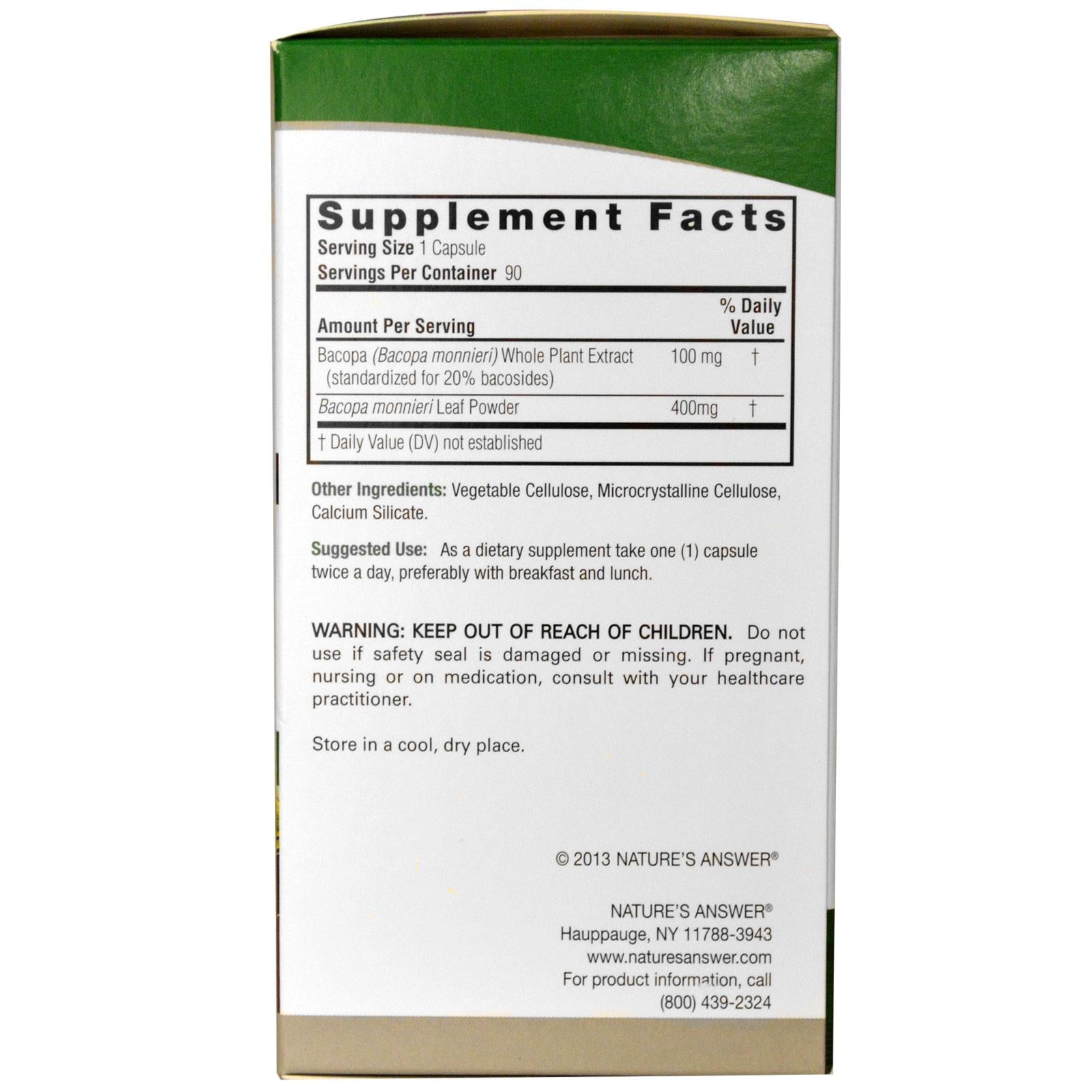 Nature's Answer, Bacopa, 500mg, 90 Veggie Caps - Supplement