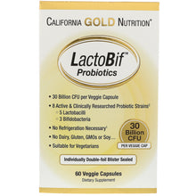 Load image into Gallery viewer, California Gold Nutrition LactoBif Probiotics 30 Billion CFU 60 Veggie Caps