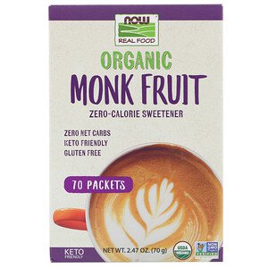 Now Foods Real Food Organic Monk Fruit Zero-Calorie Sweetener 70 Packets, 2.47 oz (70g)