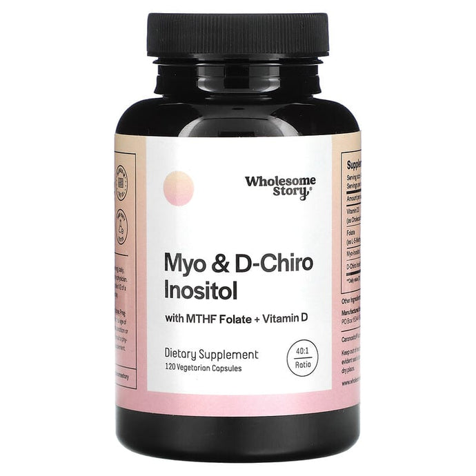 Wholesome Story, Myo & D-Chiro Inositol with MTHF Folate + Vitamin D, 120 Vegetarian Capsules