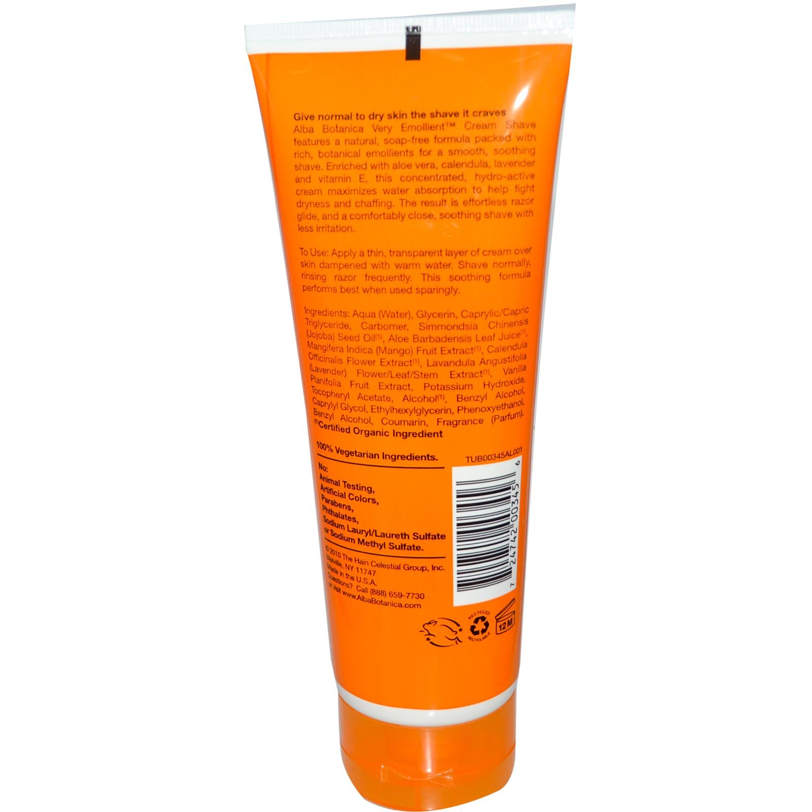 Alba Botanica, Natural, Very Emollient Cream Shave Mango Vanilla, (227g)