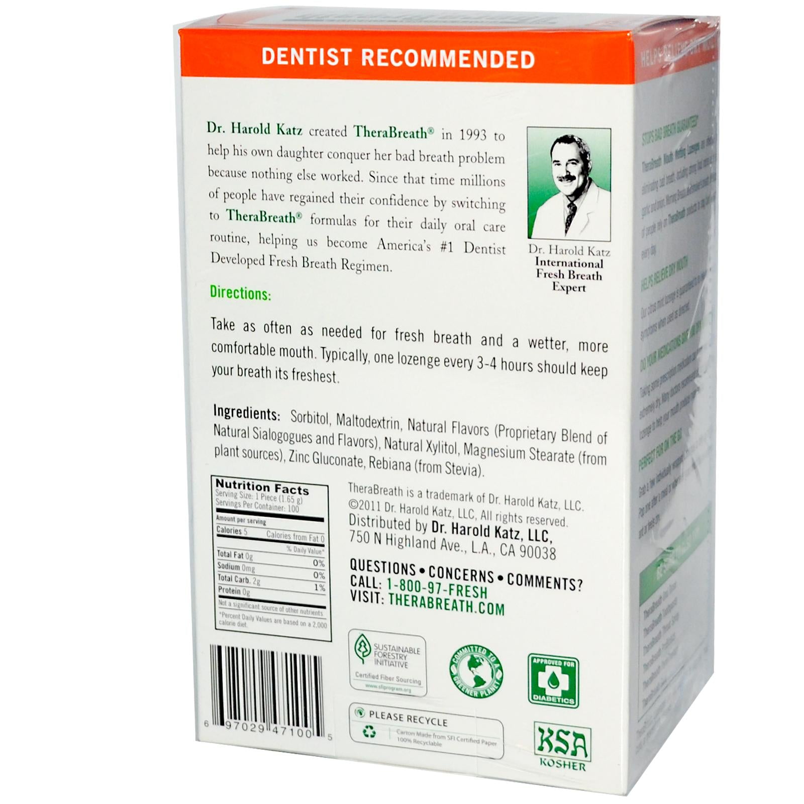 Therabreath, Mouthwatering Fresh Breath Lozenges, Mandarin Mint, 100 Wrapped Lozenges (165g)