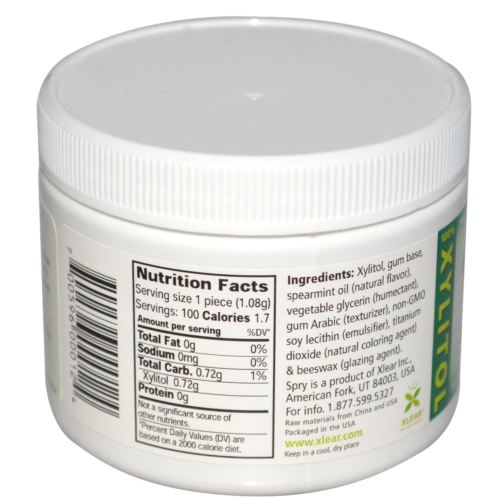 Xlear Inc (Xclear) Spry, Chewing Gum, Spearmint, Sugar Free 100, 108 grams