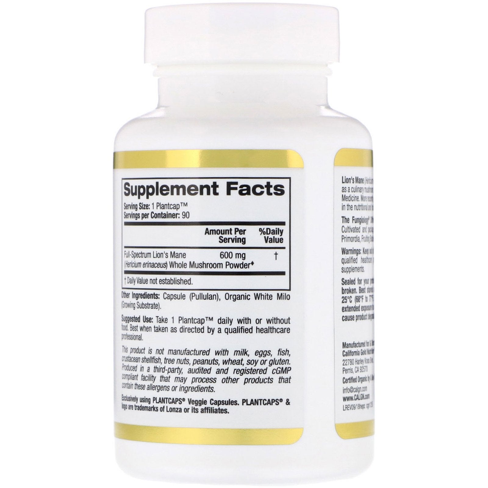 California Gold Nutrition Lion’s Mane 90 Plant Caps