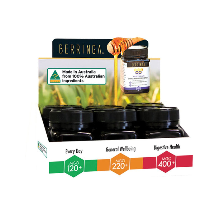 Berringa Australian Manuka Honey Mixed 100g X 6 Display (Mgo120+ Mgo220+ & Mgo400+)