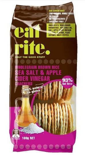 EatRite Brown Rice Crackers Salt & ACV 100g