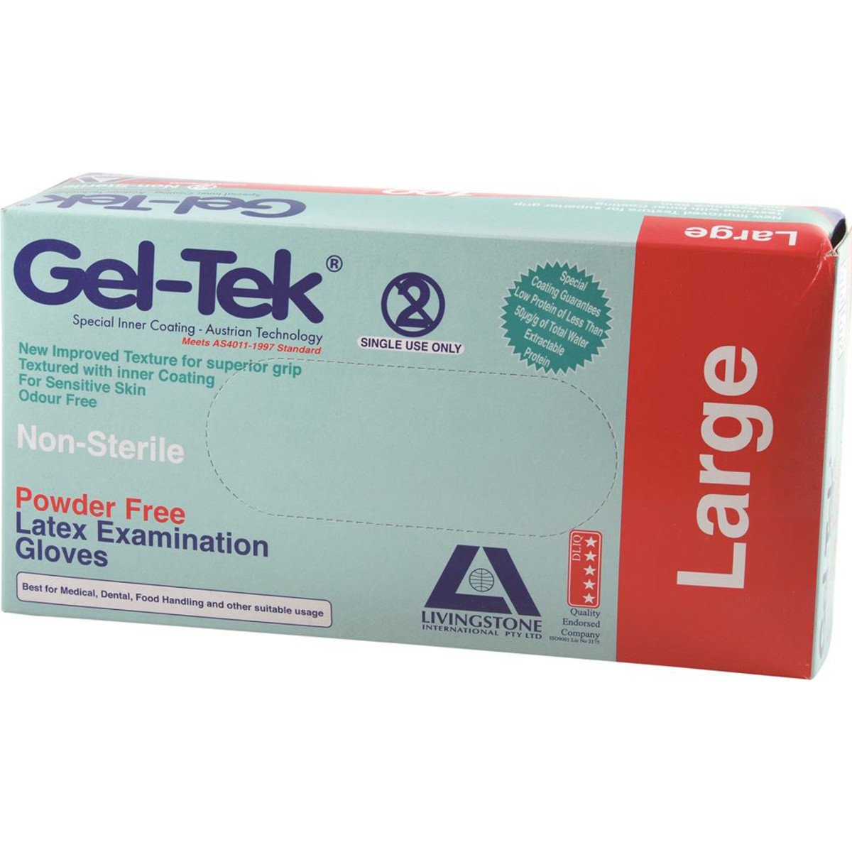 Gel Tek Latex Gloves Powder Free Large x 100 Pack