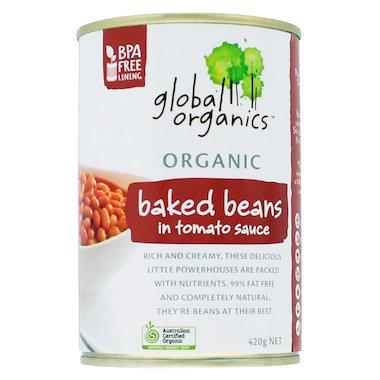 Global Organics Baked Beans In Tomato Sauce Or 420g