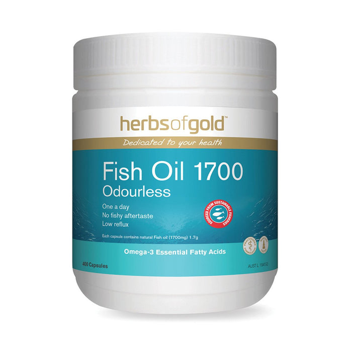 Herbs Of Gold Fish Oil 1700 Odourless 400 Capsules