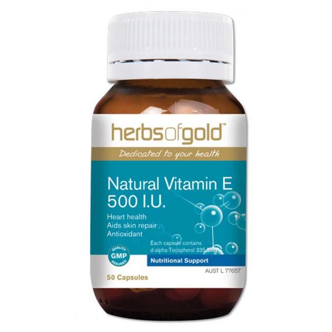 Herbs of Gold Vitamin E 500IU Natural 50 Capsules