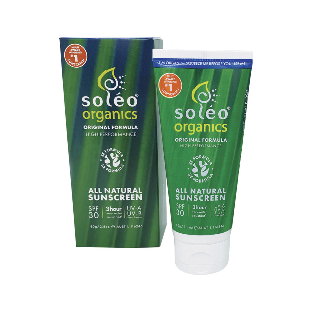 Soleo Organics All Natural Sunscreen SPF30 Original Formula (High Performance) Water Resistant 80g