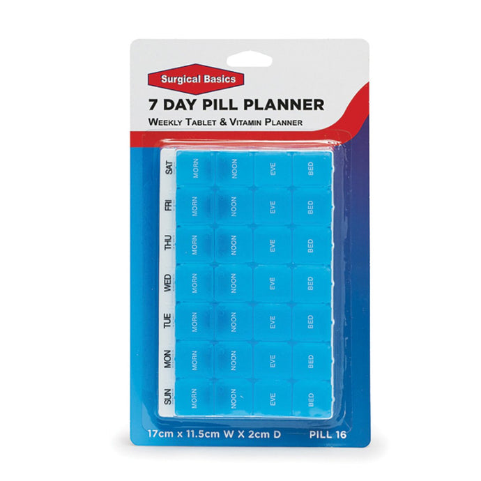 Surgical Basics Pill Box Weekly Pill Planner - 4 Sections Per Day (L17 Capsulesm X W11.5 Capsulesm X D2 Capsulesm)