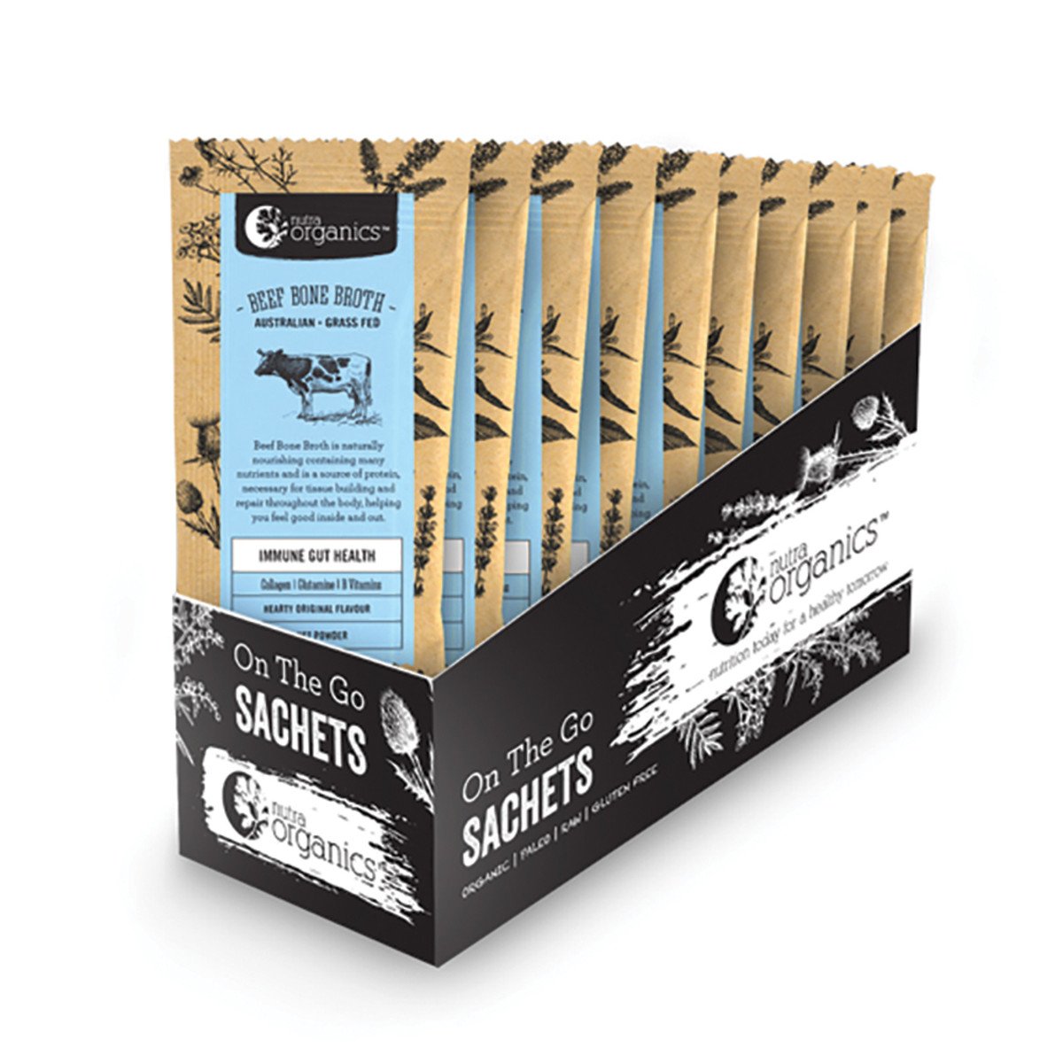 Nutra Organics Beef Bone Broth Organic Hearty Original 8g Sachets x 20 Display