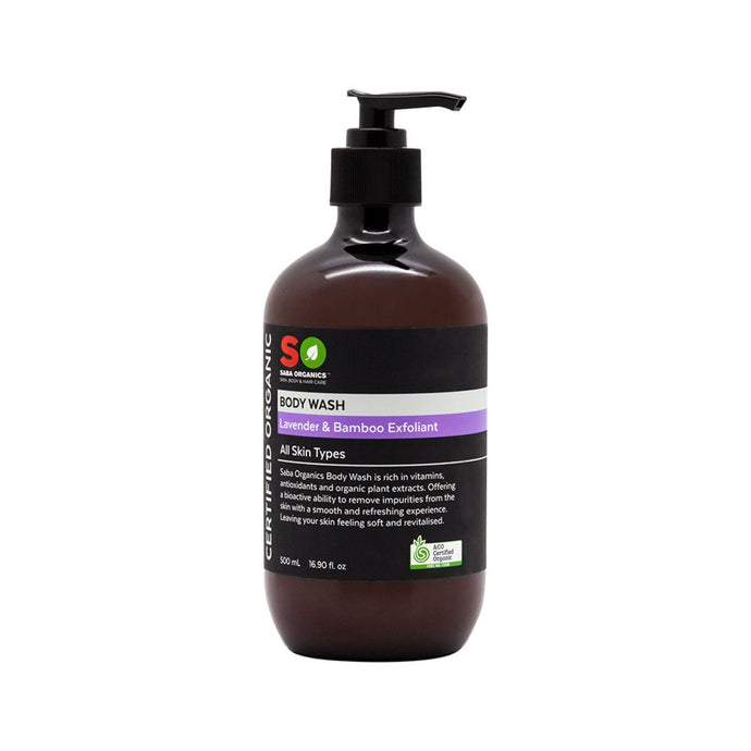 Saba Organics Certified Organic Body Wash Lavender & Bamboo Exfoliant 500ml