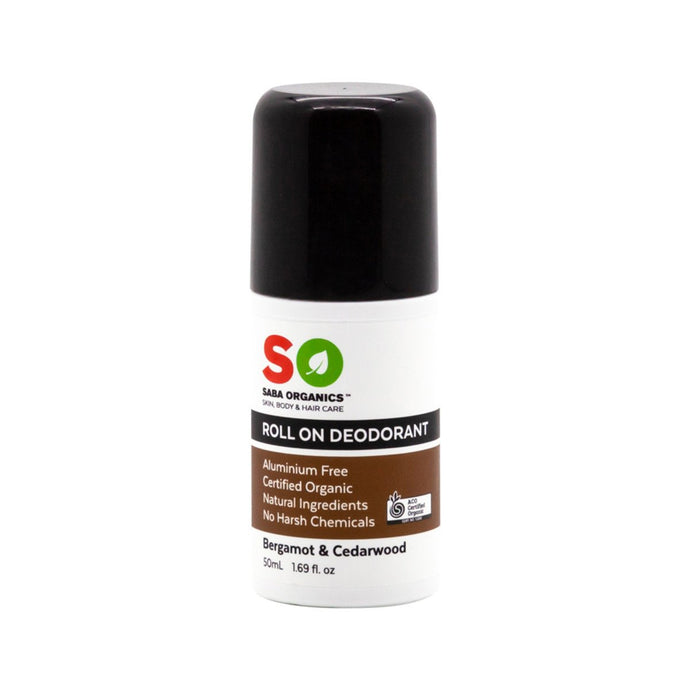 Saba Organics Certified Organic Deodorant Roll On Bergamot & Cedarwood 50ml