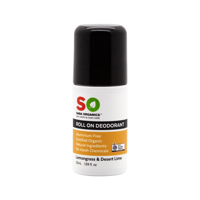 Saba Organics Certified Organic Deodorant Roll On Lemongrass & Desert Lime 50ml